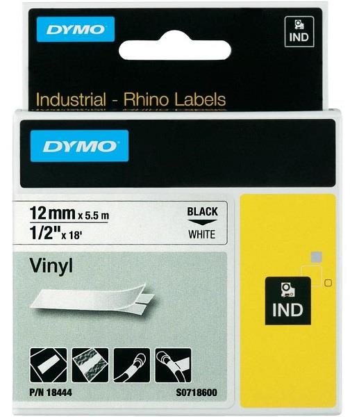 DYMO vinylová páska RHINO D1 12 mm x 5,5 m, černá na bílé, S0718600