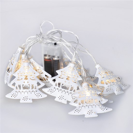 Solight LED řetěz vánoční stromky, kovové, bílé, 10LED, 1m, 2x AA, IP20 1V225